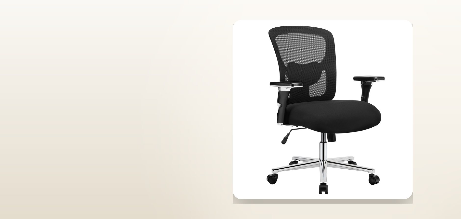 A black mesh-back office chair with a chrome five-star base, photographed on a pale background.